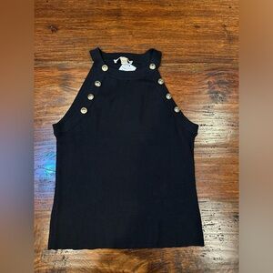 NWT! Michael Kors women’s GOLDEN BUTTON HALTER NECK KNIT TANK TOP Size XL Black